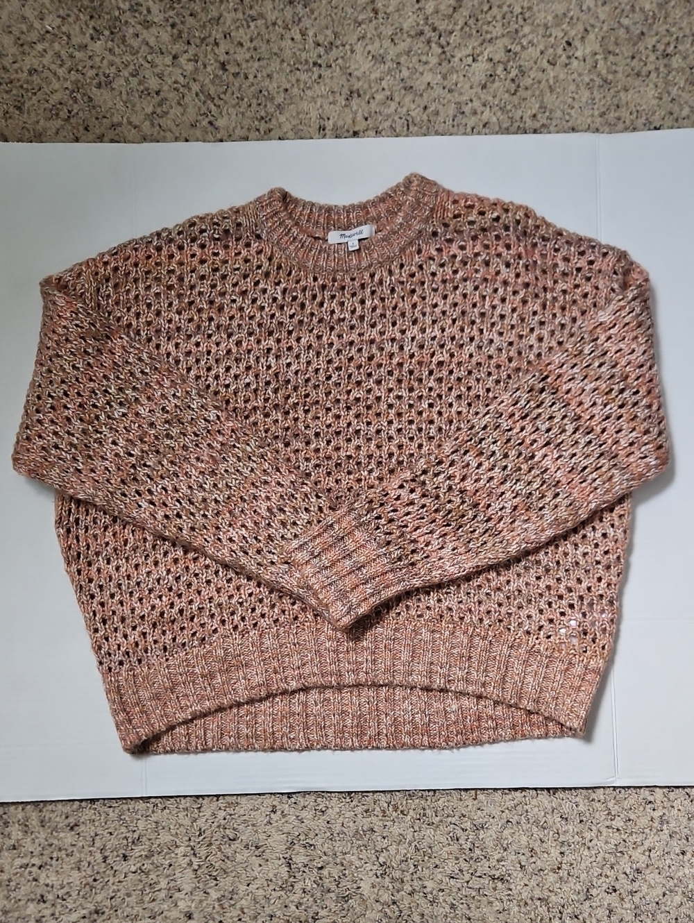 Madewell Peach-Cream Marled Open Knit Sweater